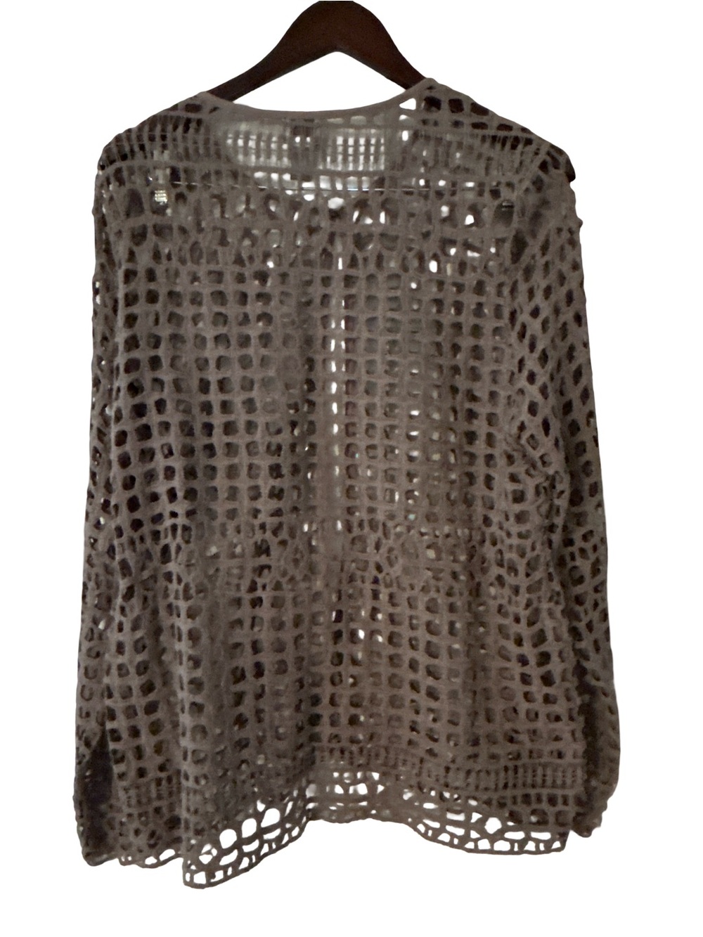 EASYWEAR by Chico’s Open Knit Crochet Cardigan Top Taupe Brown Mesh - Picture 2 of 3